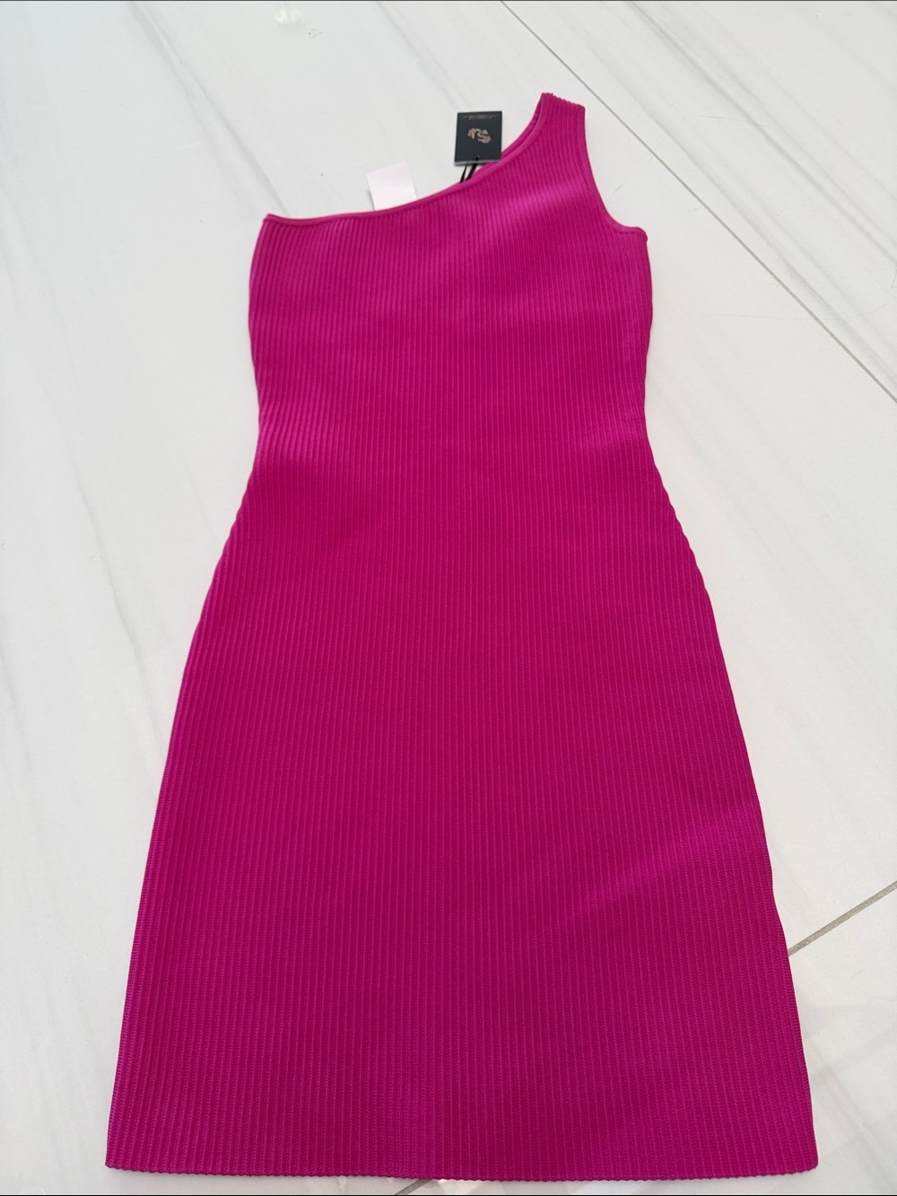 Sincerely Jules One-Shoulder Ribbed Magenta Dress